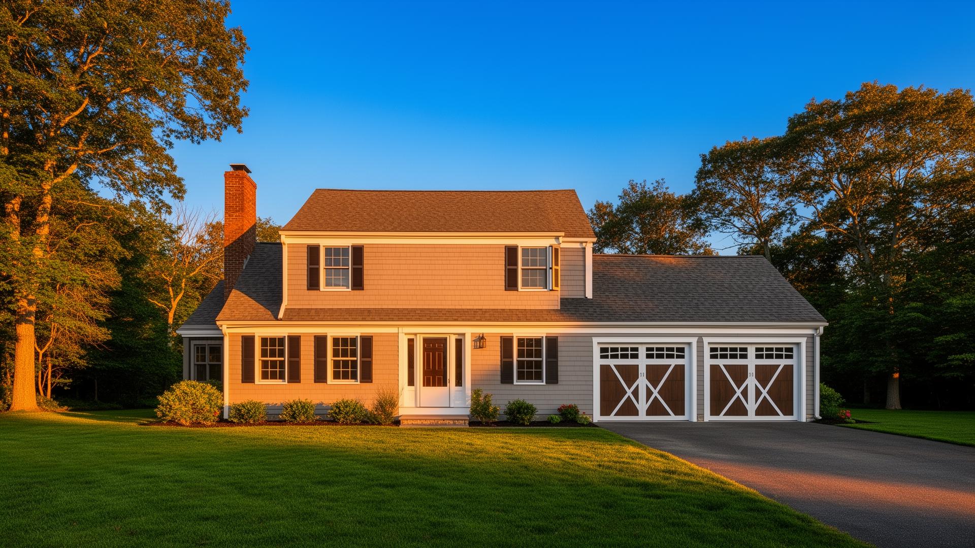 Modern carriage-style garage doors with geometric window patterns installation